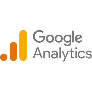 Google Analytics logo with orange bar graph and text