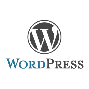 WordPress logo with white 'W' inside a blue circle.