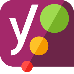 Yoast SEO logo with stylized 'y' and colorful dots on purple background