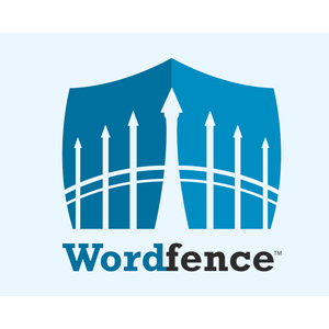 Wordfence logo with a blue shield and white arrows pointing upward.